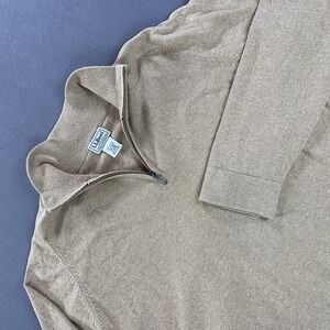 LL Bean Sweater Mens 2XL Beige Cashmere Blend Quarter Zip Mock Neck Pullover